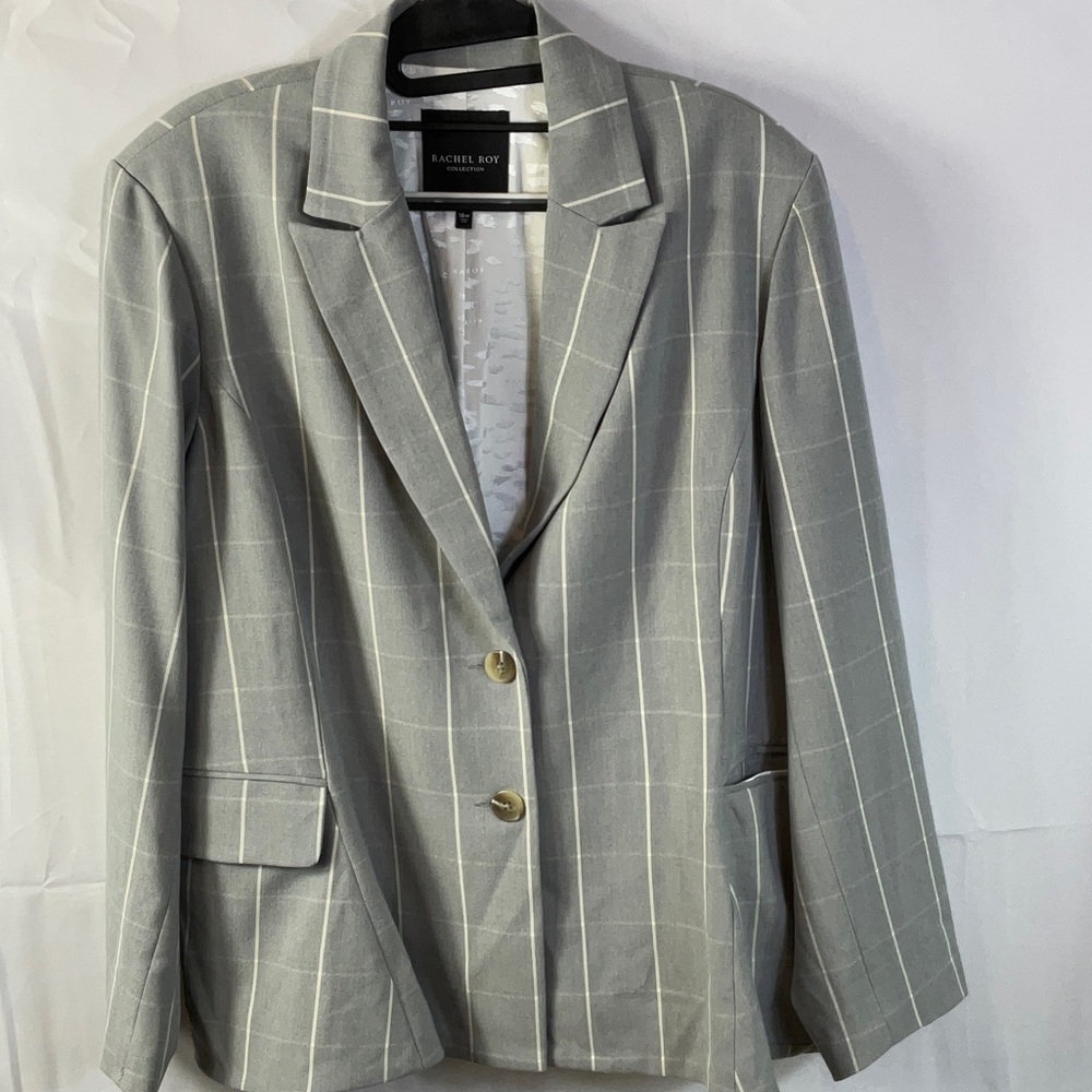 RACHEL ROY Collection Light Gray Striped Blazer Lined With Pockets